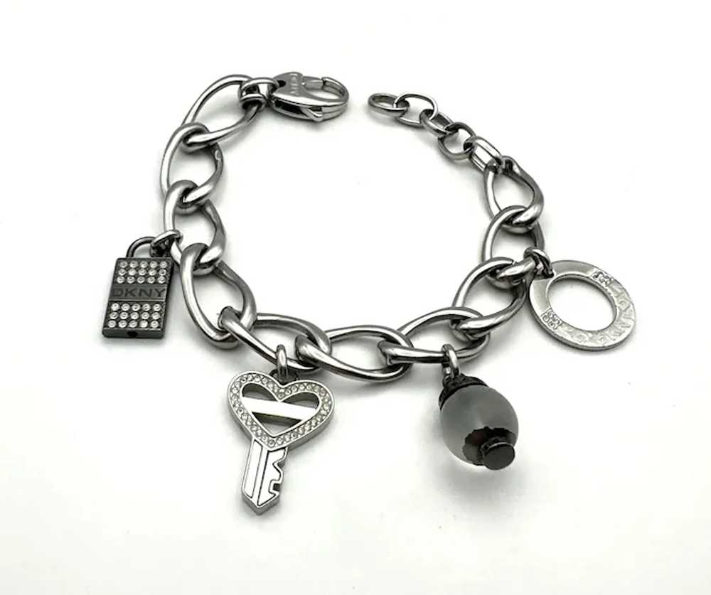 DKNY signed Key to My Heart Silvertone Charm Brac… - image 8