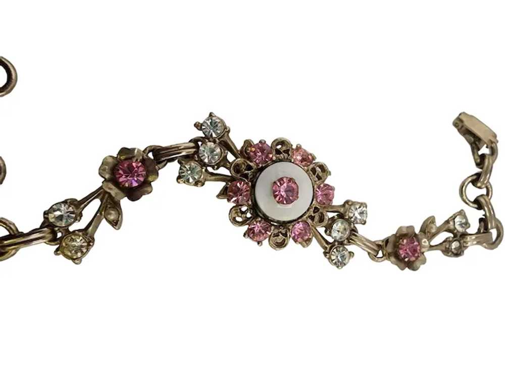 Vintage Floral Rhinestone Bracelet With Pink & Cl… - image 2