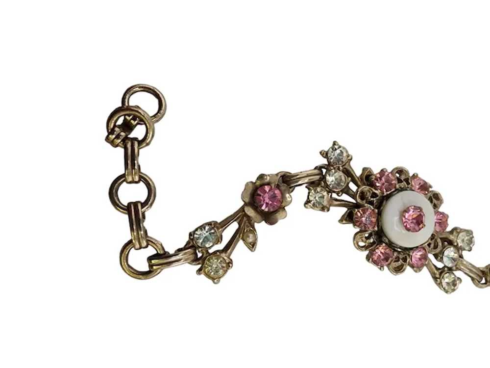 Vintage Floral Rhinestone Bracelet With Pink & Cl… - image 4