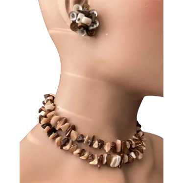 Mother of Pearl Two Strand Necklace and Earrings … - image 1