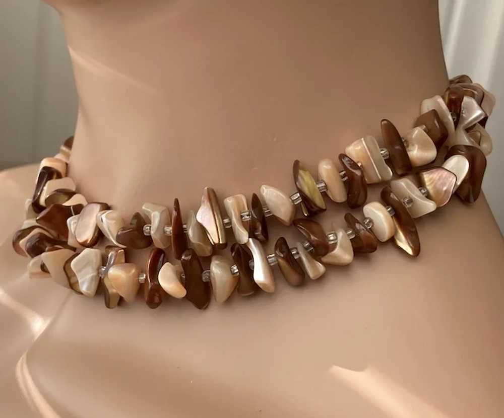 Mother of Pearl Two Strand Necklace and Earrings … - image 2