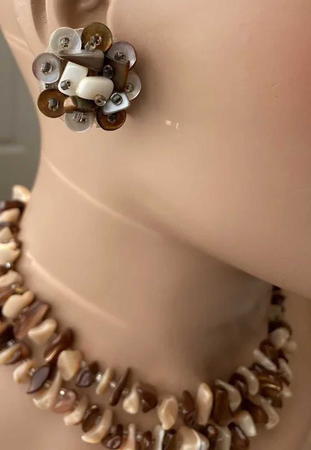 Mother of Pearl Two Strand Necklace and Earrings … - image 3