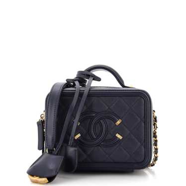 CHANEL Filigree Vanity Case Quilted Caviar Small