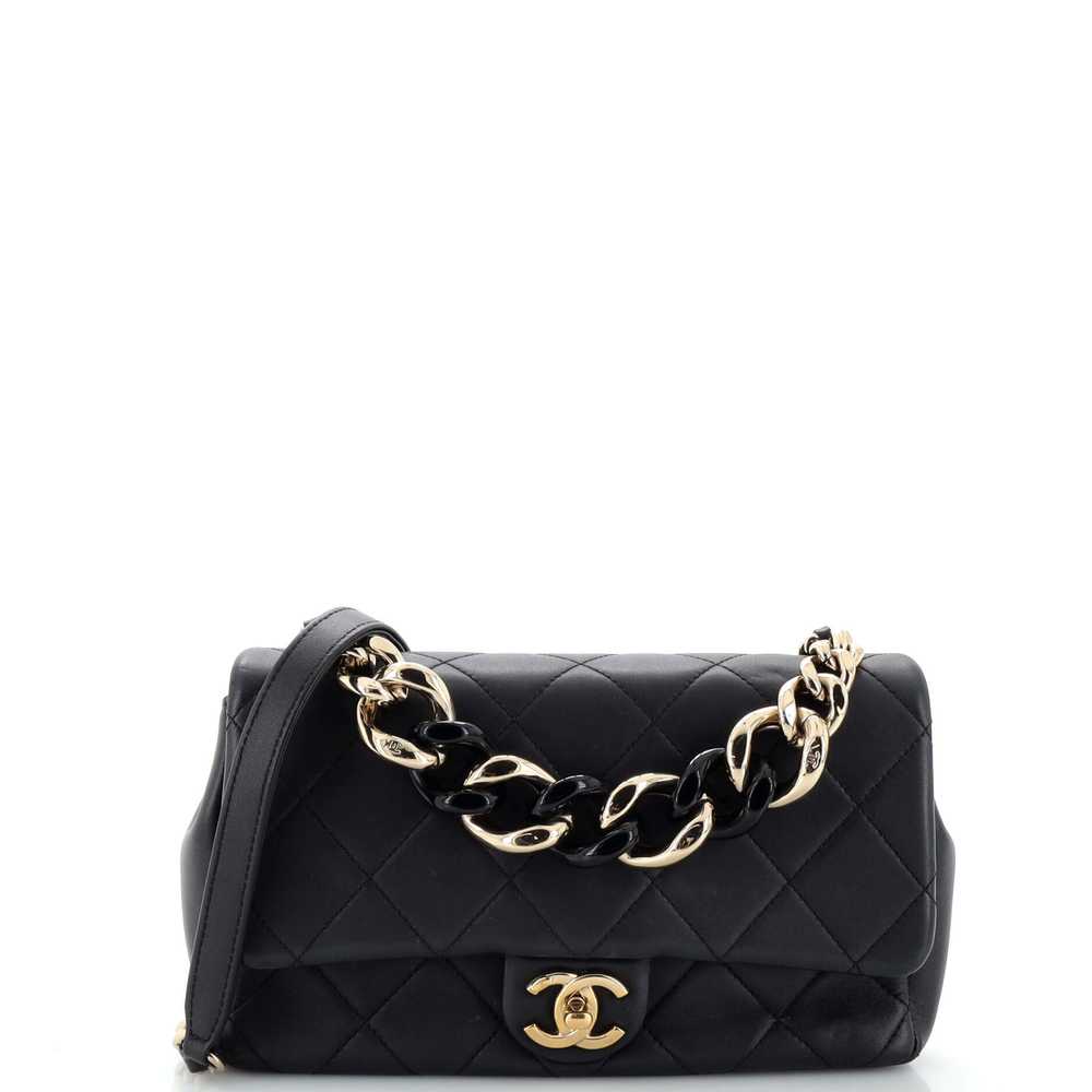 CHANEL Resin Elegant Chain Flap Bag Quilted Lambs… - image 1