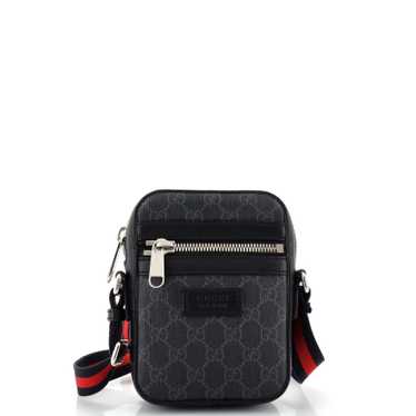 GUCCI Web Strap Front Zip Messenger Bag GG Coated 