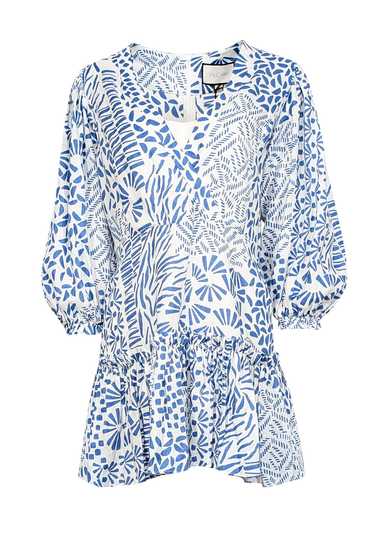 Alexis - Off-White & Blue Abstract Print Linen Min