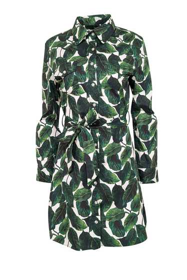 Milly - Green & White Leaf Print Cotton Shirtdress