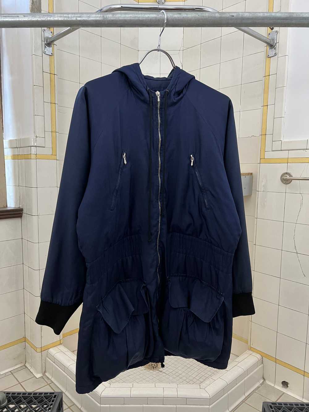 1990s Katharine Hamnett Navy Silk Hooded Parka wi… - image 2