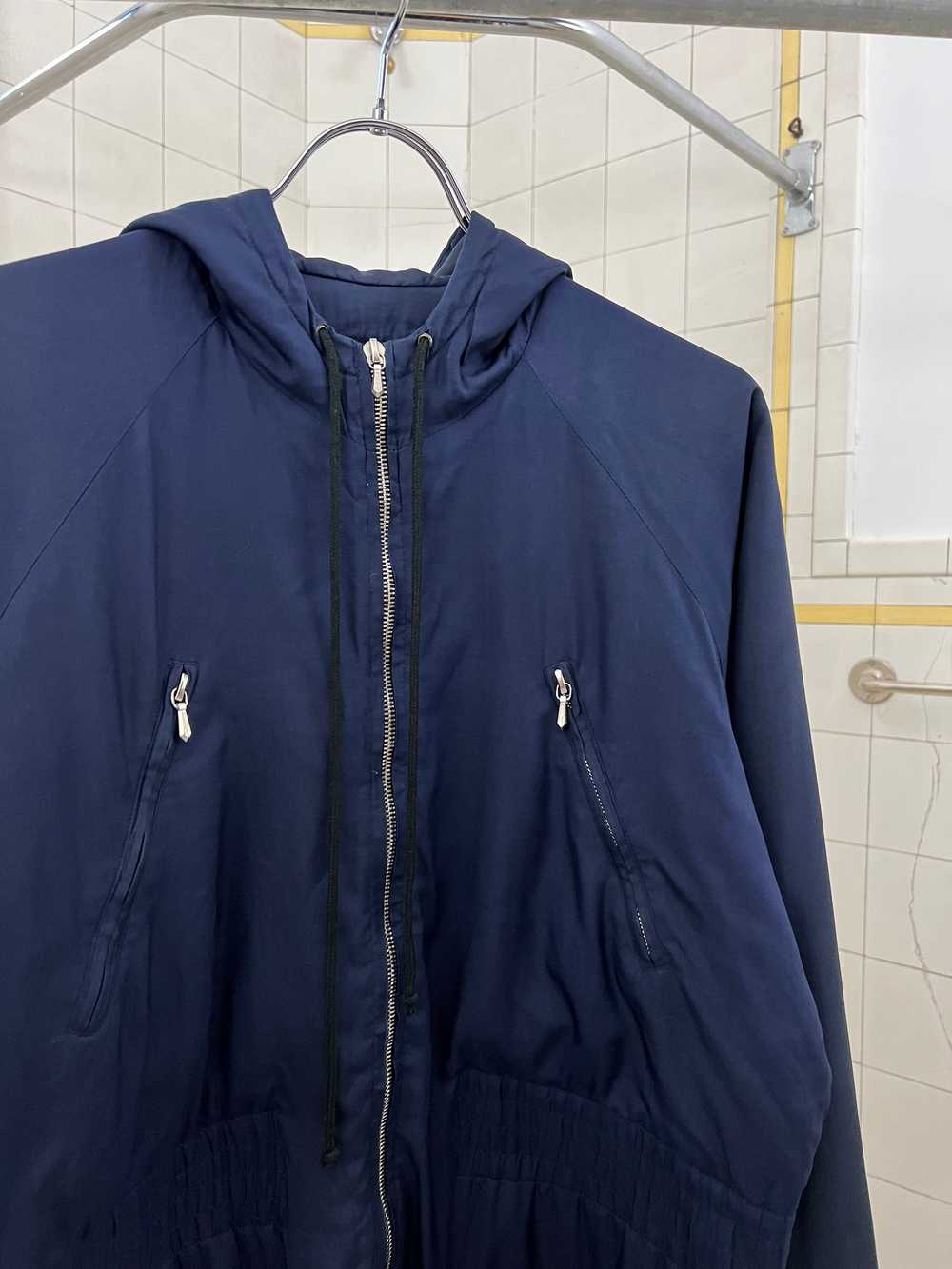 1990s Katharine Hamnett Navy Silk Hooded Parka wi… - image 3