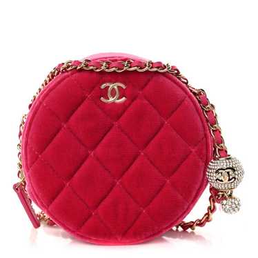 CHANEL Velvet Round Quilted Pearl Crush Clutch Wit