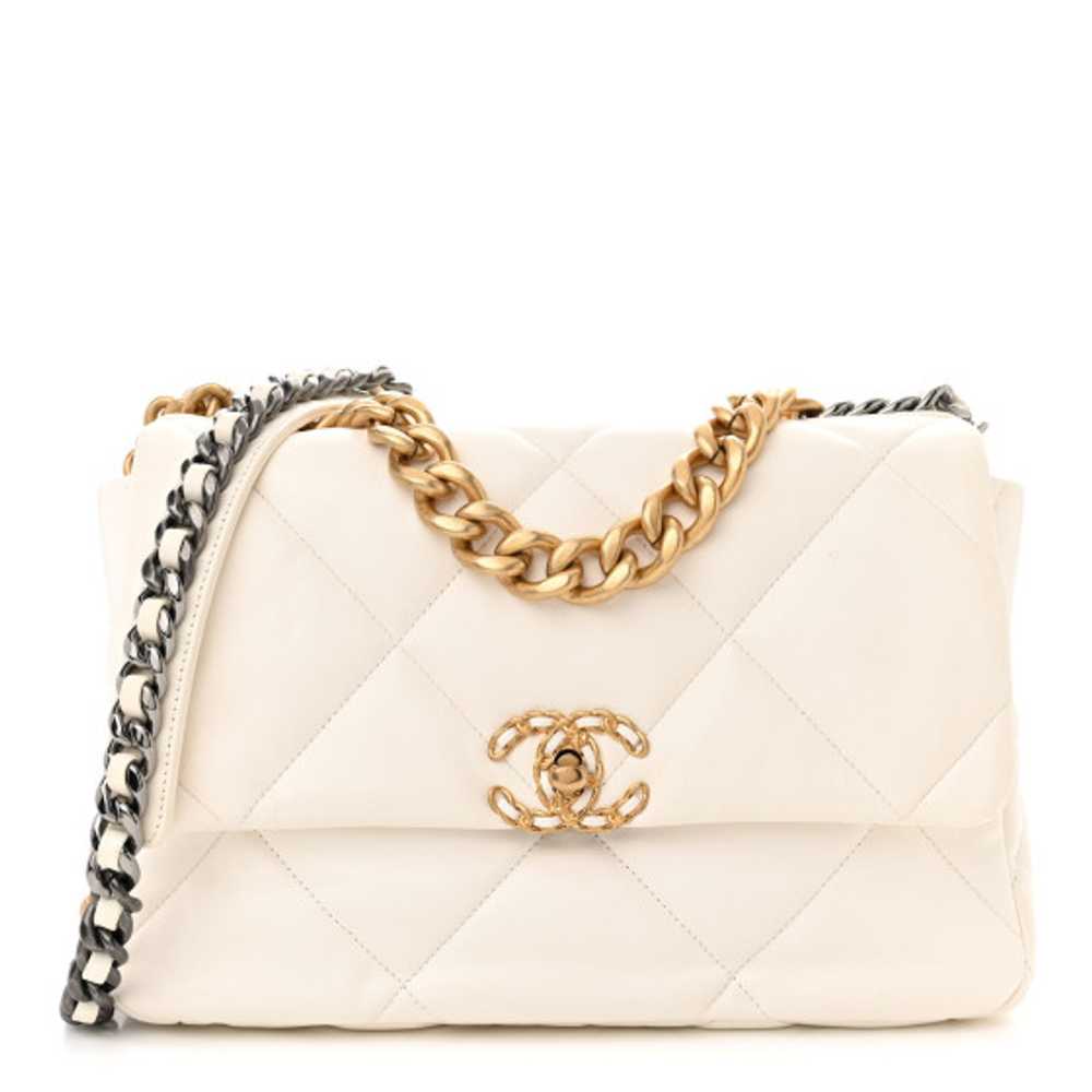 CHANEL Goatskin Quilted Large Chanel 19 Flap White - image 1