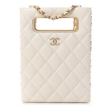 CHANEL Caviar Quilted Evening Box Bag White