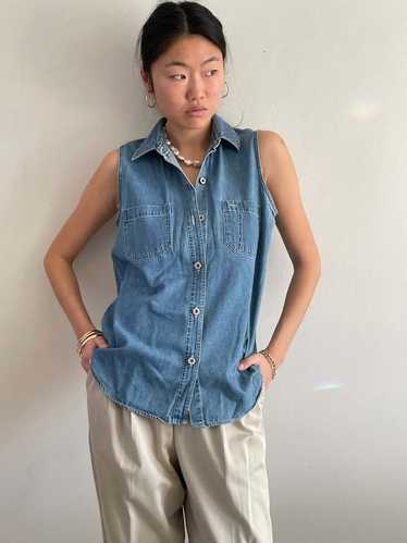 Bill Blass Sleeveless Denim Chambray Blouse