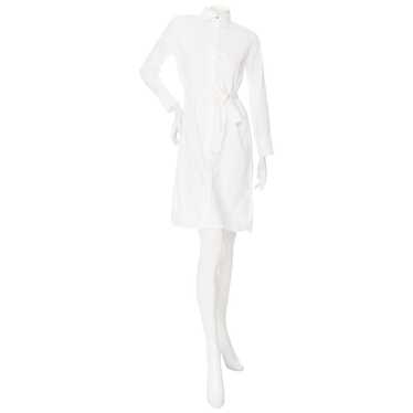 White Cotton Belted Long Sleeve Shirt Dress