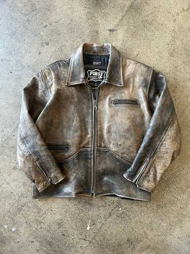 1990s Faded Brown Leather Jacket - image 1