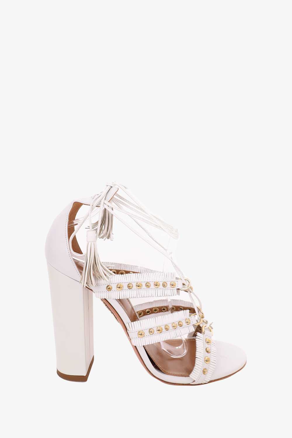 Aquazurra White Leather Tulum Fringed Sandals Siz… - image 1