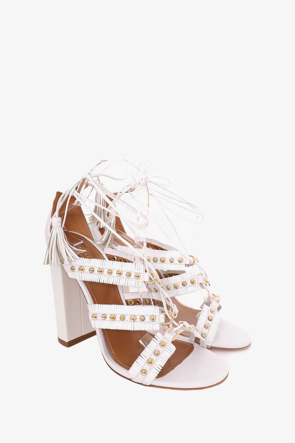 Aquazurra White Leather Tulum Fringed Sandals Siz… - image 2