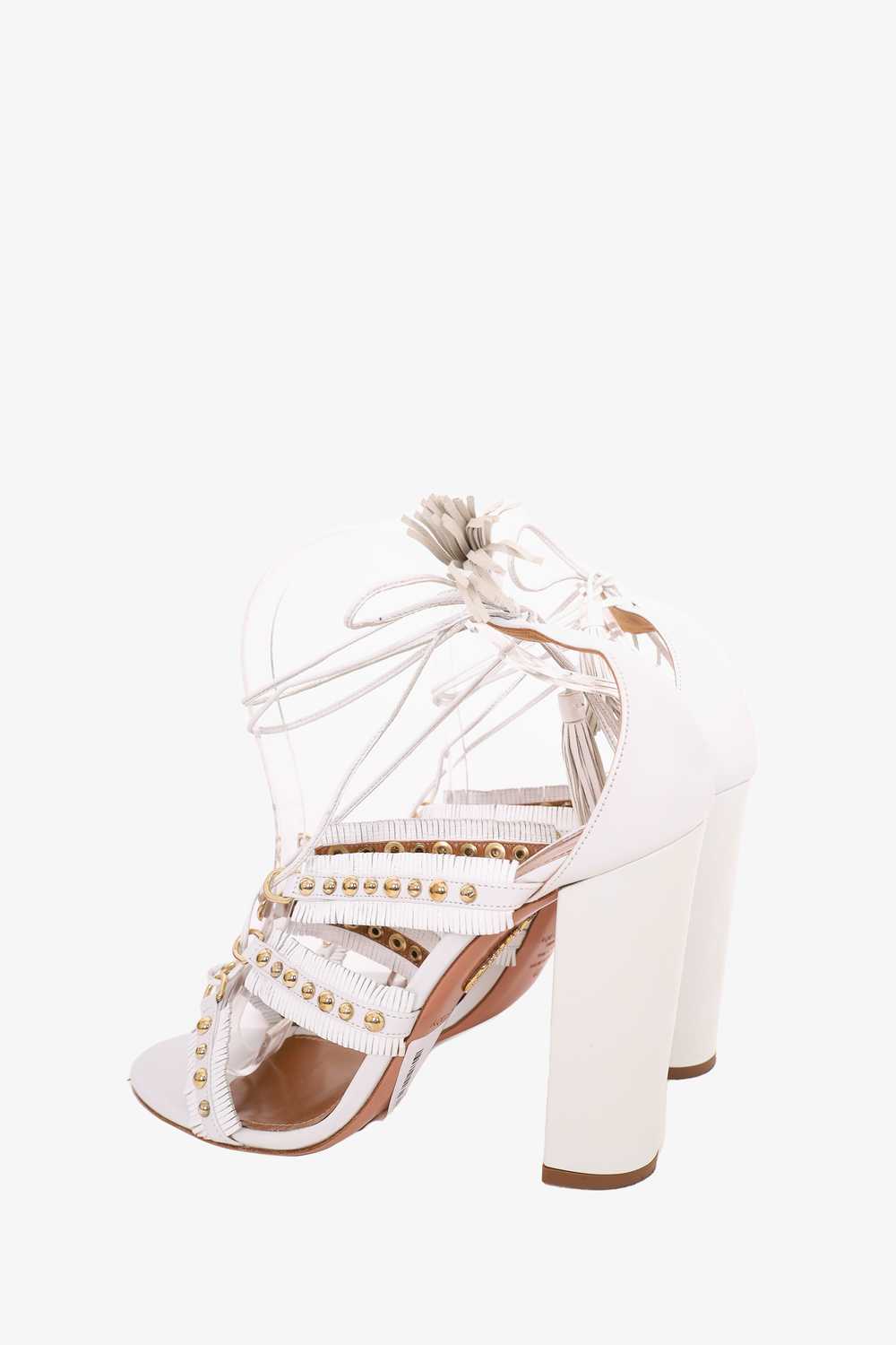 Aquazurra White Leather Tulum Fringed Sandals Siz… - image 4