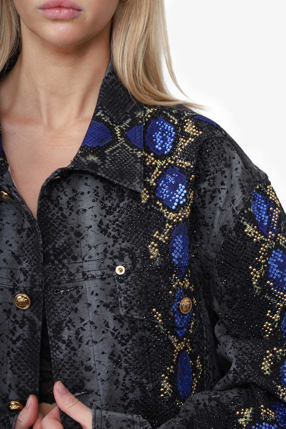 Versace Snakeskin Print Embellished Denim Jacket … - image 2