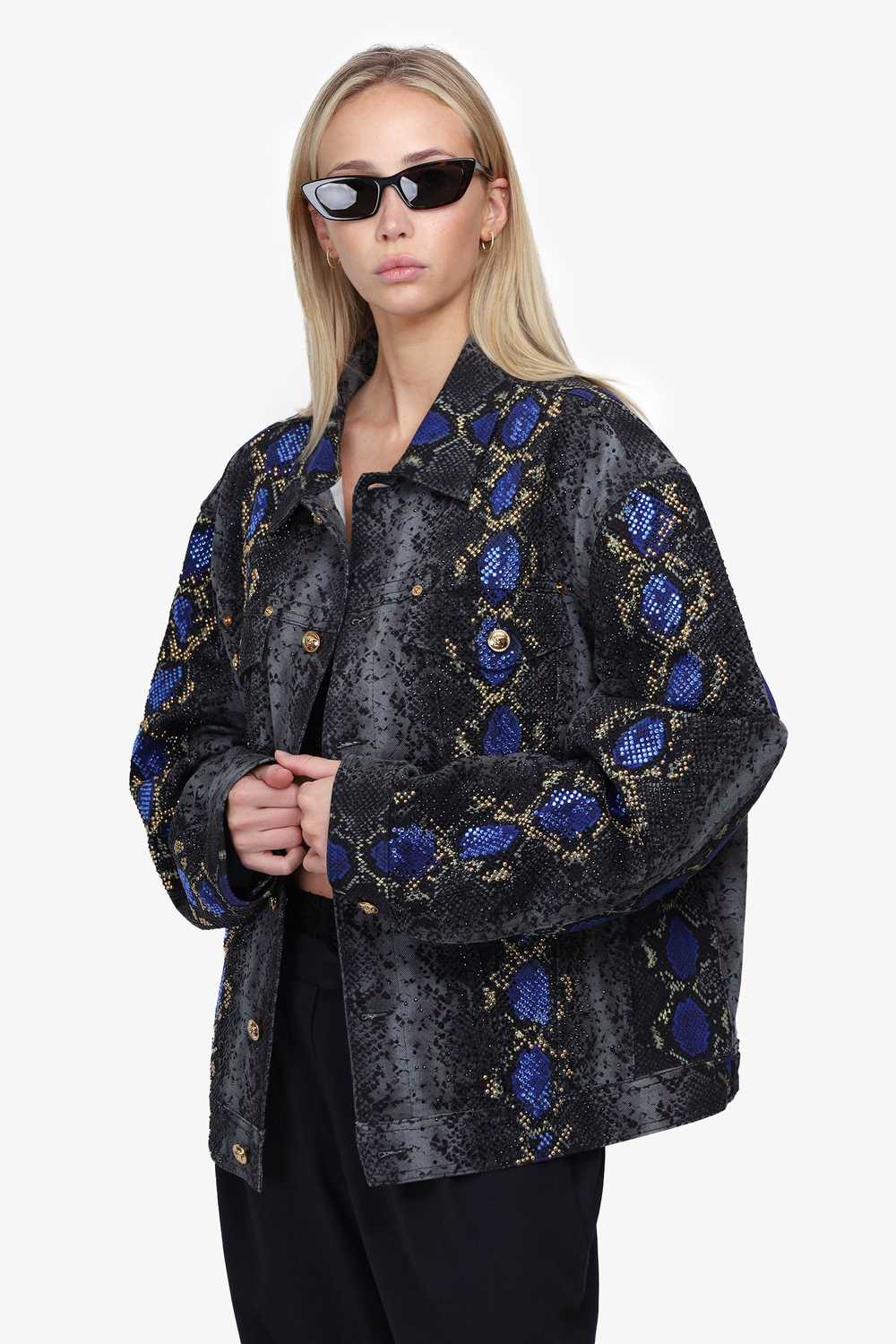 Versace Snakeskin Print Embellished Denim Jacket … - image 3