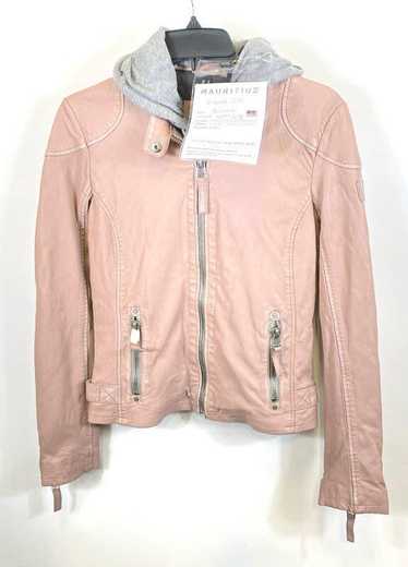 Mauritius Women Pink Leather Hoodie Jacket Sz 6