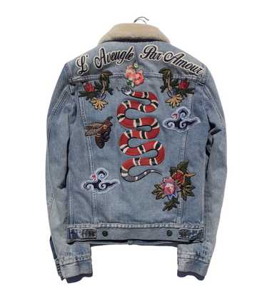 Gucci Gucci DIY Embroidered Shearling Denim Jacke… - image 1