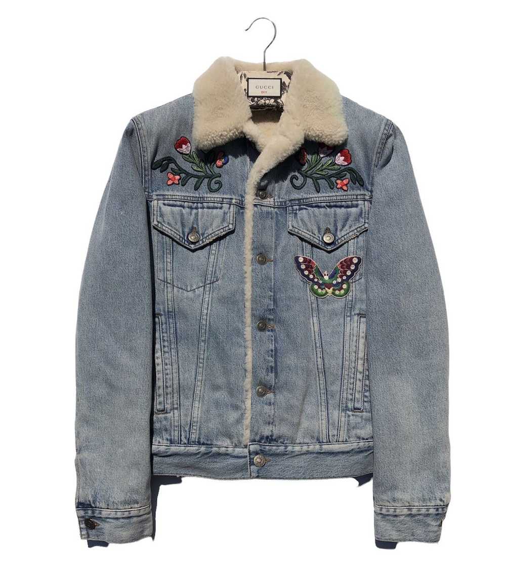 Gucci Gucci DIY Embroidered Shearling Denim Jacke… - image 2