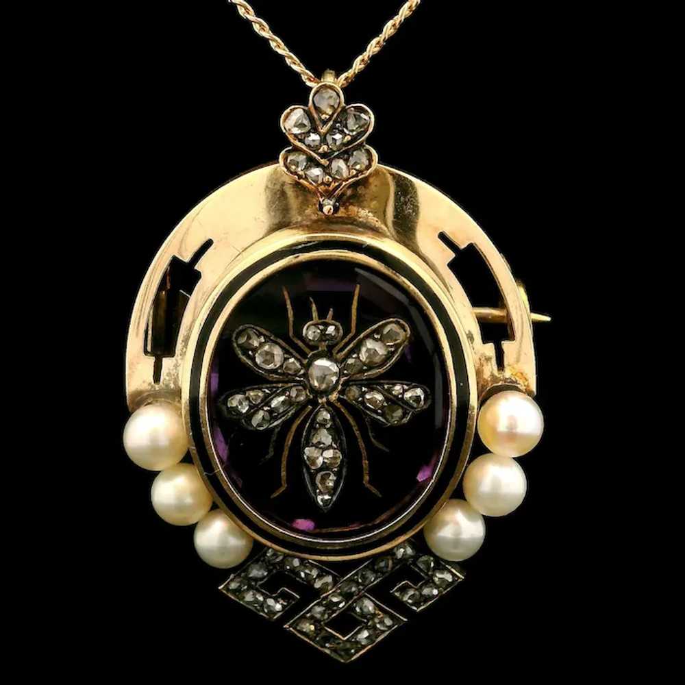 Antique Victorian 18k Gold Amethyst Pearl & Diamo… - image 2