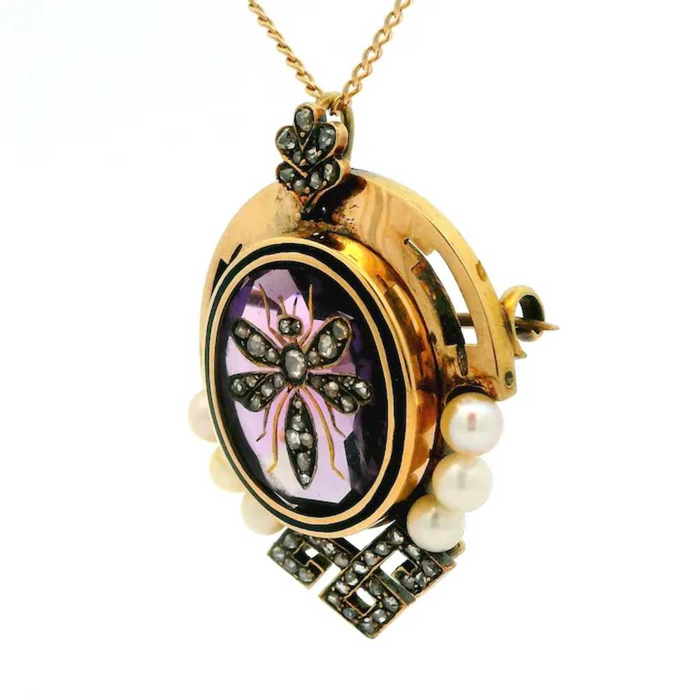 Antique Victorian 18k Gold Amethyst Pearl & Diamo… - image 3