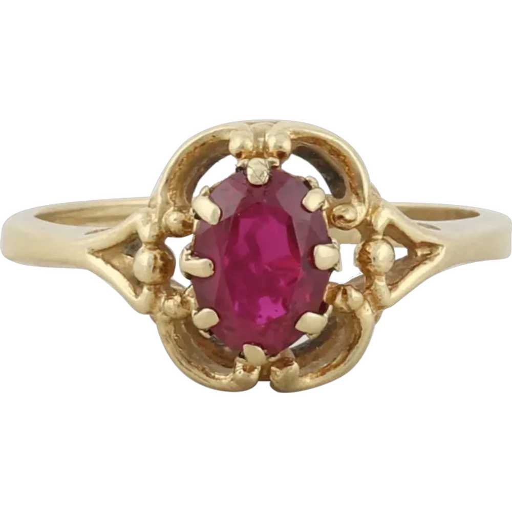 10k Yellow Gold Lab Created Ruby Ring Size 6 3/4 - image 1