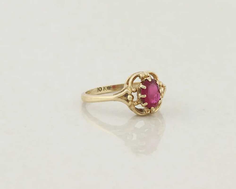 10k Yellow Gold Lab Created Ruby Ring Size 6 3/4 - image 4