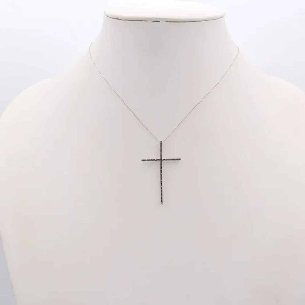 Estate 14K White Gold Black Diamond Cross Pendant… - image 5