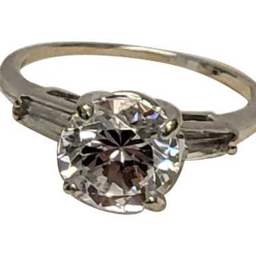 14K White Sapphire Solitaire Ring with Lovely Bagu