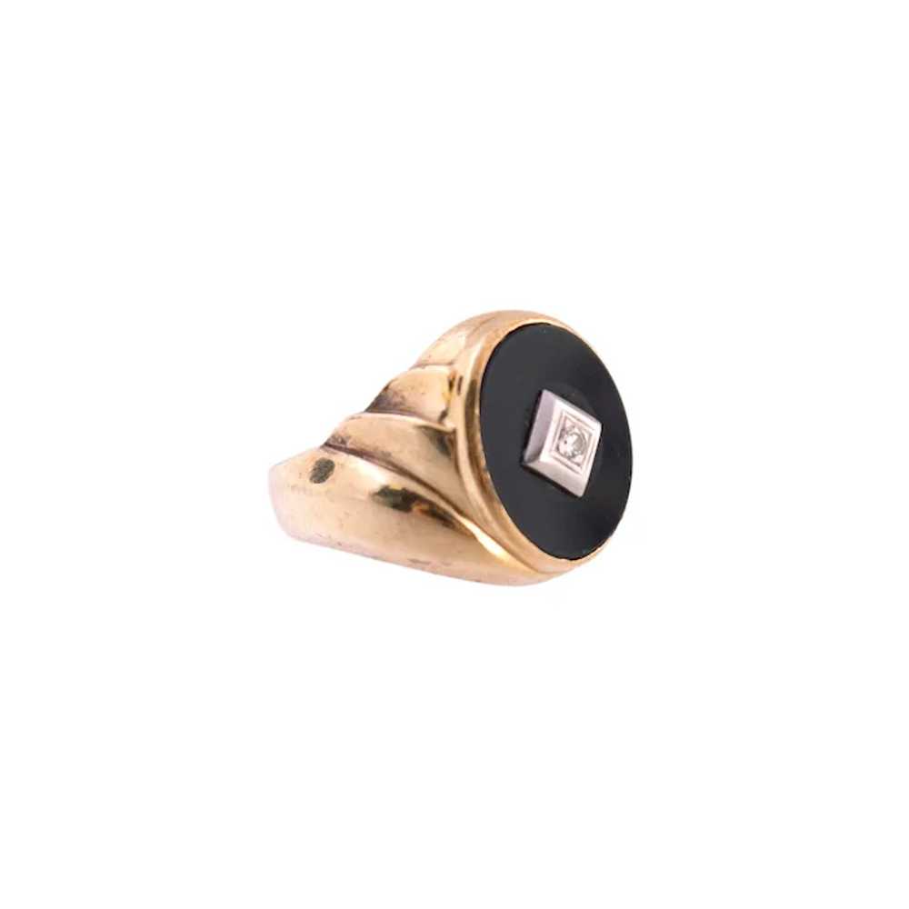 10K Gold Onyx and Diamond Fluted Gent's Ring - image 2