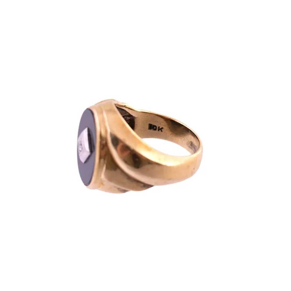 10K Gold Onyx and Diamond Fluted Gent's Ring - image 4