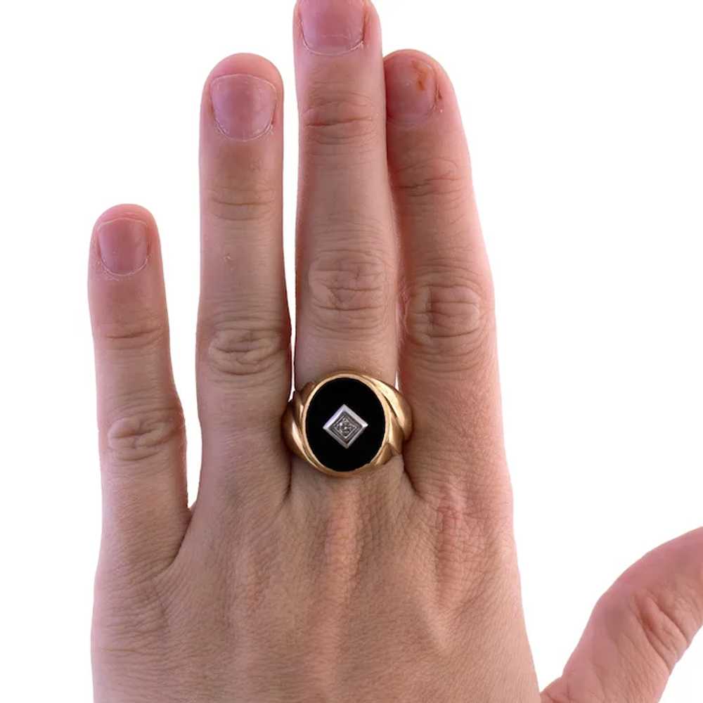 10K Gold Onyx and Diamond Fluted Gent's Ring - image 5