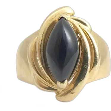 Vintage Marquise Black Onyx Cocktail Ring 14K Yel… - image 1