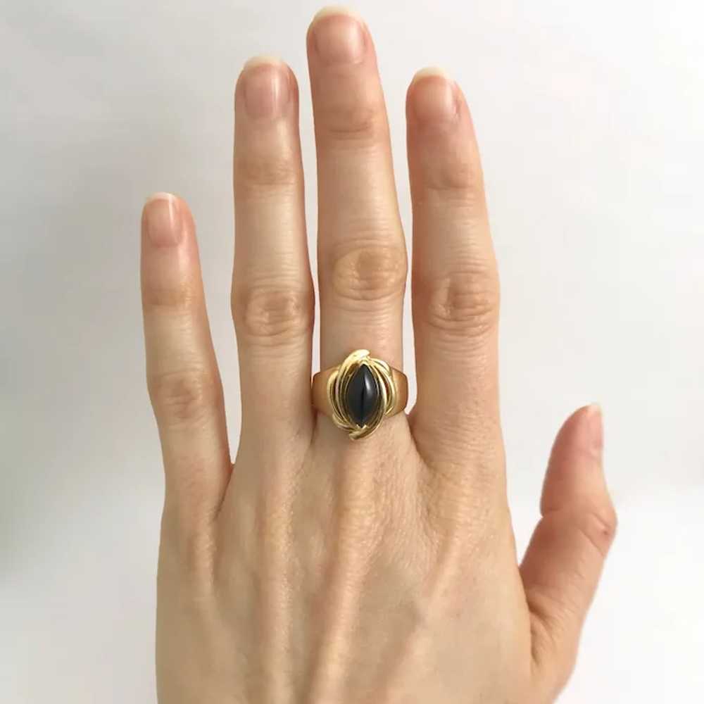 Vintage Marquise Black Onyx Cocktail Ring 14K Yel… - image 2