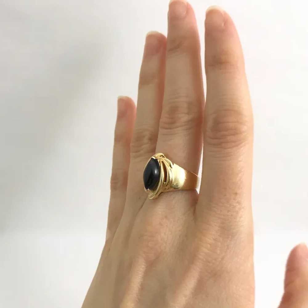 Vintage Marquise Black Onyx Cocktail Ring 14K Yel… - image 4