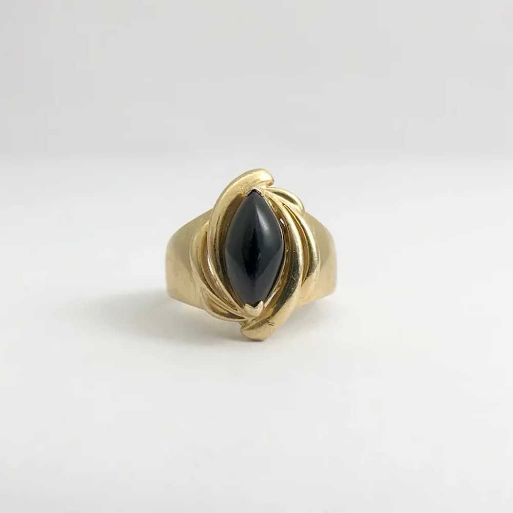 Vintage Marquise Black Onyx Cocktail Ring 14K Yel… - image 6