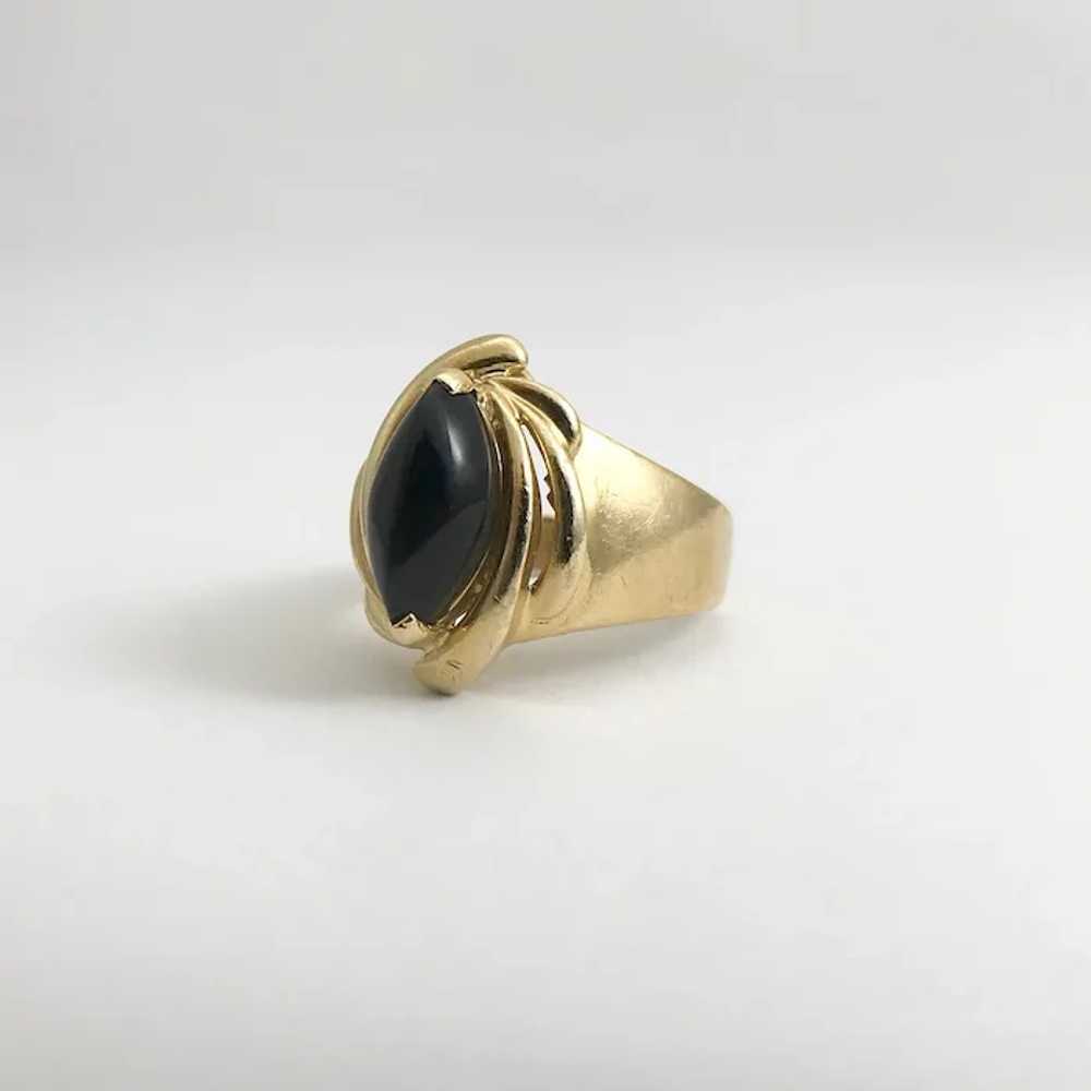 Vintage Marquise Black Onyx Cocktail Ring 14K Yel… - image 9