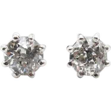 Mine Round Diamond Stud Earrings .75 ctw 14k White