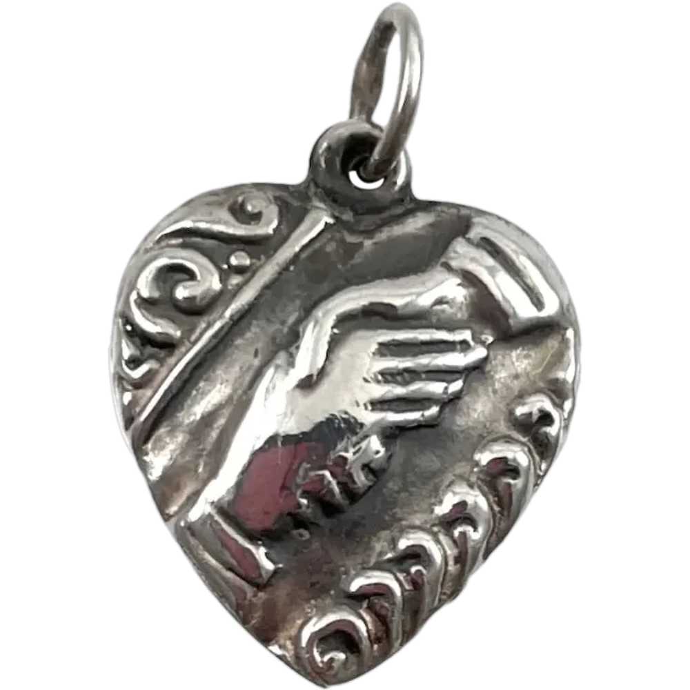Sterling Heart Charm With Clasped Hands Victorian - image 1