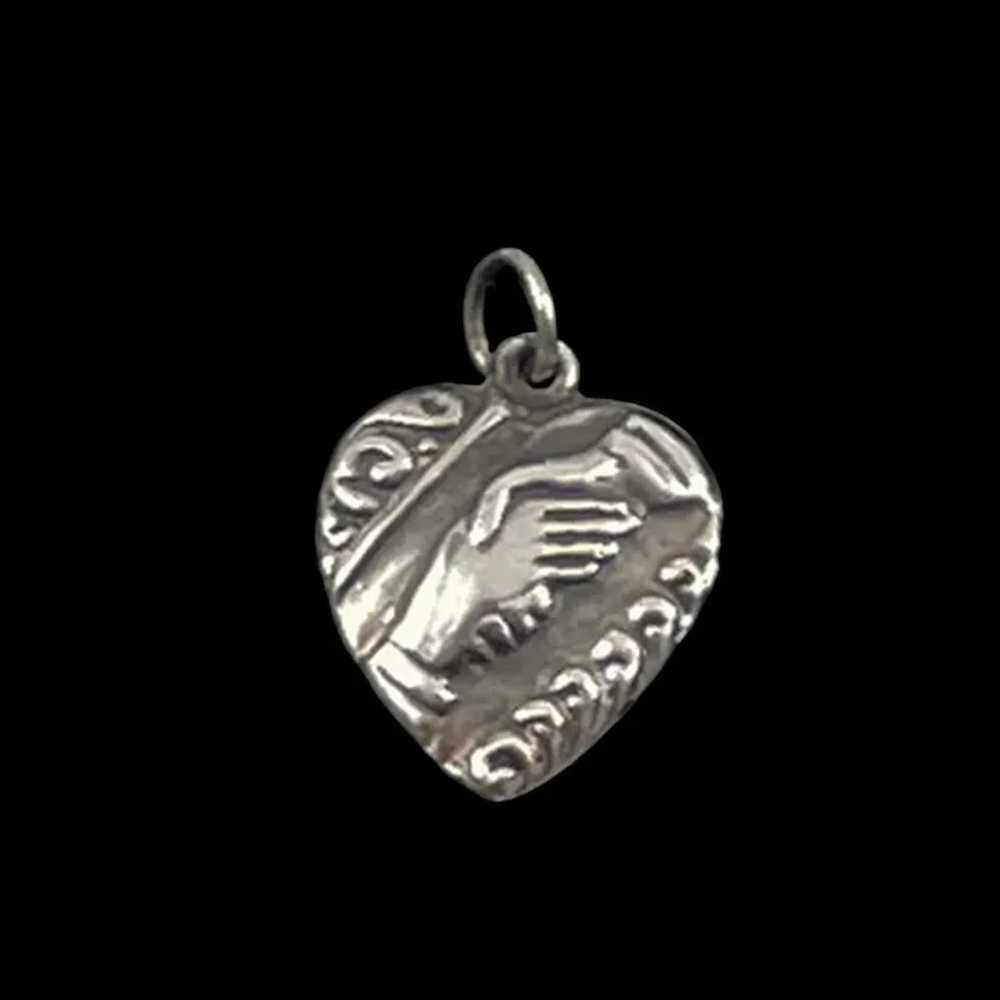 Sterling Heart Charm With Clasped Hands Victorian - image 2
