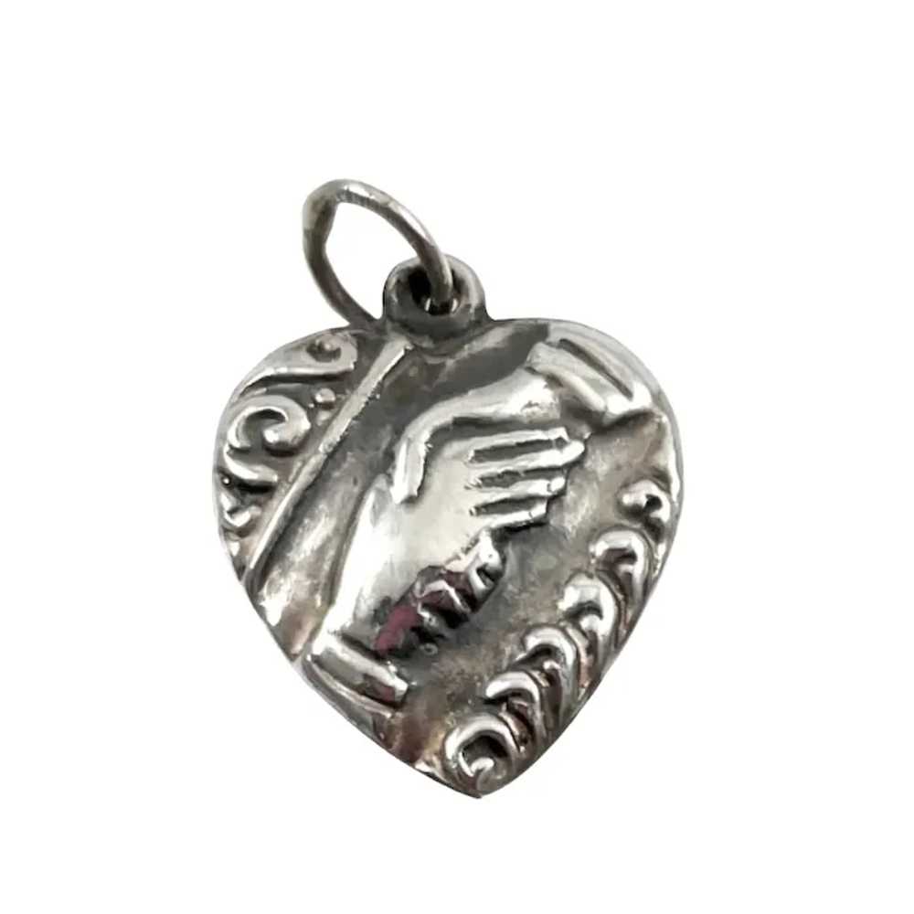 Sterling Heart Charm With Clasped Hands Victorian - image 3