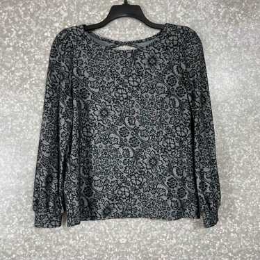 Loft Ann Taylor LOFT Black Lace Print Knit Top - … - image 1
