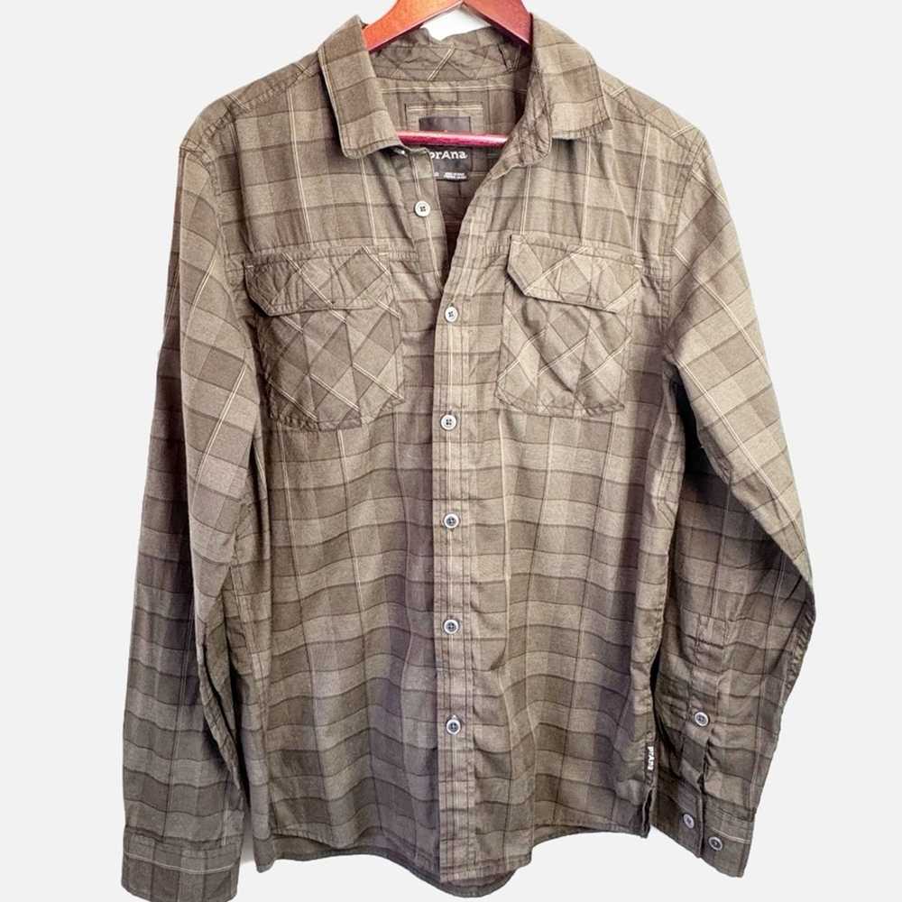 Prana Prana Brown Plaid Button Up Untuck Shirt Me… - image 1