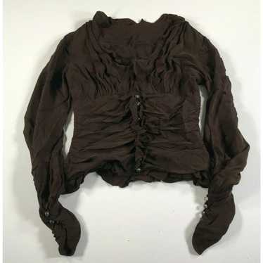 Vintage Tuleh Shirt Womens 8 Brown Silk Button Fr… - image 1