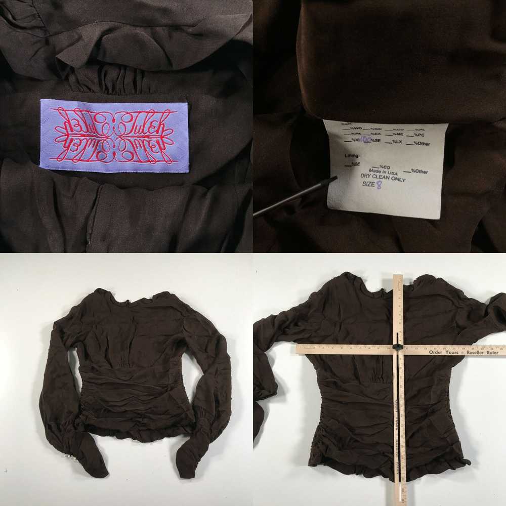 Vintage Tuleh Shirt Womens 8 Brown Silk Button Fr… - image 4