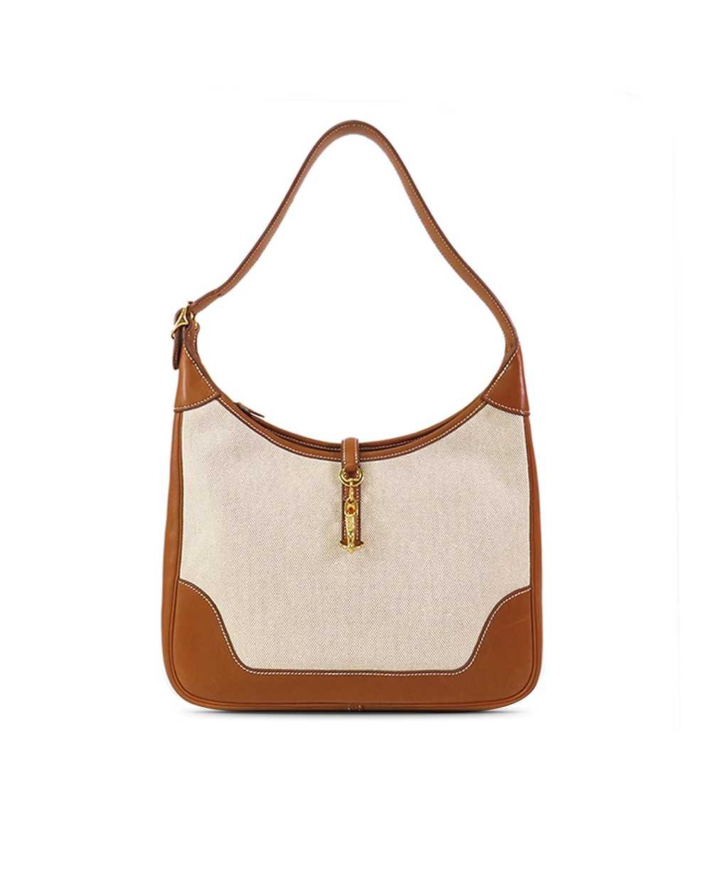 Hermes Canvas and Leather Shoulder Bag with Top Z… - image 1